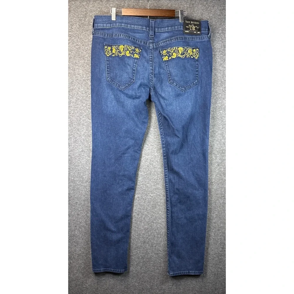 True Religion Mens Rocco No Flap SN Slim Fit Jeans Blue Gold Baroque Size 38 EUC